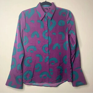 VTG 80s Artsy Silky Satin Point Collar Printed Buttondown Shirt